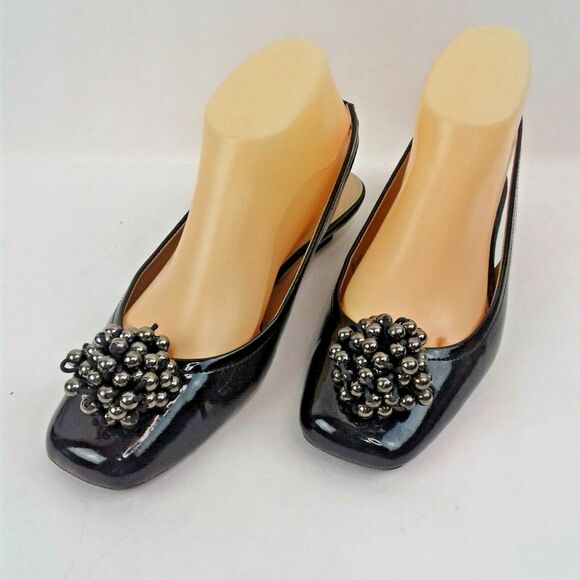 Liz Claiborne Womens Black 1.25" Heel Slingback Loafers w/Bead Clusters Size 8M - Picture 2 of 7